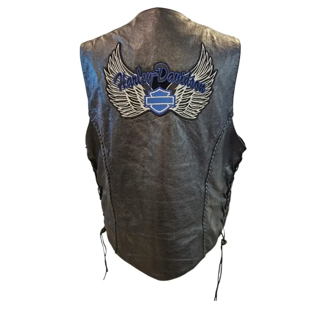 Tennessee Leather Motorcycle Leather Gear Vest With Braided Trim Snap Closure 2X